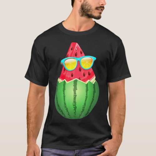 Cool Watermelon With Sunglasses Summer  T_Shirt