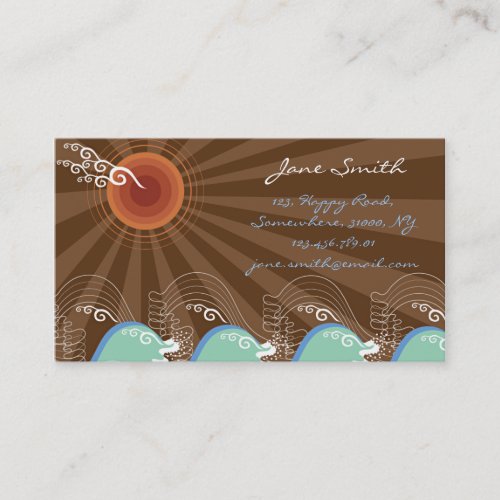 Cool Waves Tropical Summer Sun Brown Stripes Beach Business Card Template