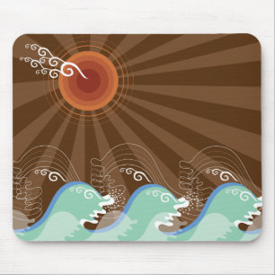 Cool Waves Tropical Summer Sun Brown Stripes Beach Mouse Pad