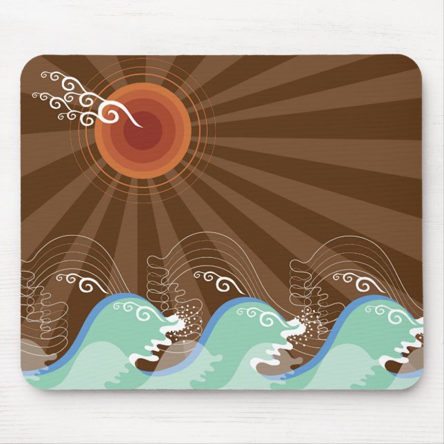 Cool Waves Tropical Summer Sun Brown Stripes Beach Mouse Pad (Front)