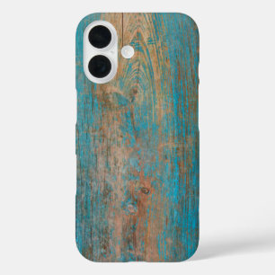 Cool Weathered Blue Peeling Paint Wood Texture iPhone 16 Case