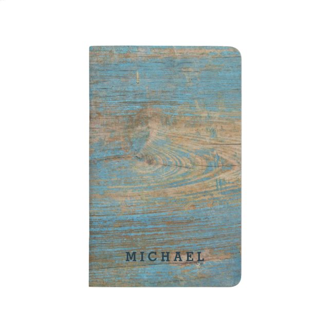 Cool Weathered Blue Peeling Paint Wood Texture Journal (Front)