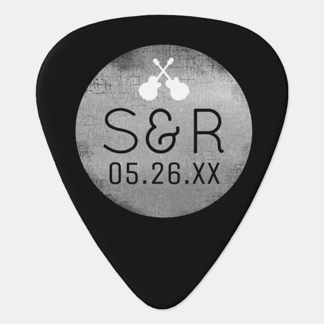 cool wedding monogram with guitarists initials guitar pick (Front)
