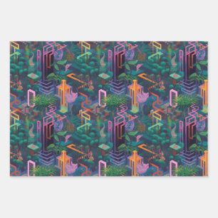 Cool Weird Surreal Lines Shapes Jungle Pattern Wrapping Paper Sheets