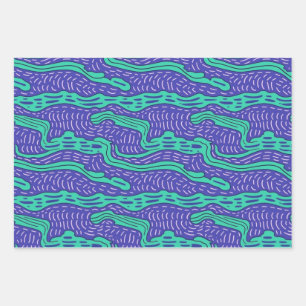 Cool Weird Teal Purple Lines n Squiggles Pattern Wrapping Paper Sheets