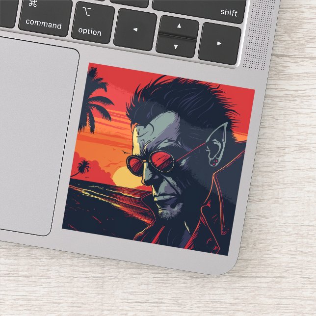 Cool Werewolf Retro Sunset Sticker (Detail)