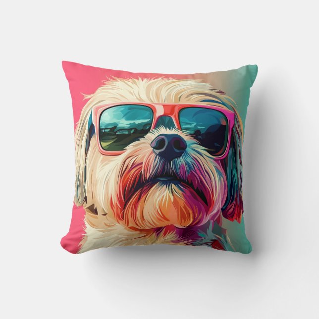 Cool West Highland White Terrier dog with sunglass Throw Pillow (Front)