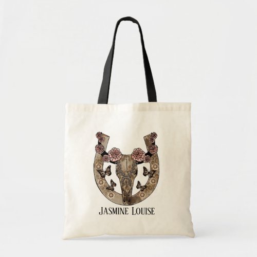 cool Western cow skull add name  Tote Bag