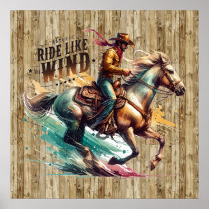 Cool Western cowboy horse riding Poster