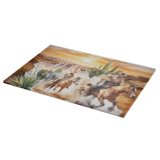 Cool Western cowboy scene  Cutting Board (Corner)