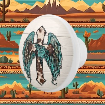 Cool Western Cross Faux Wood  Ceramic Knob by DoodlesGifts at Zazzle
