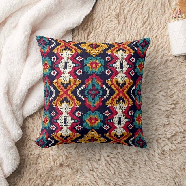 Cool Western faux knit Aztec  Throw Pillow (Blanket)
