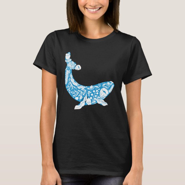 Cool Whale Made Of Nature Elements Ocean T-Shirt (Front)