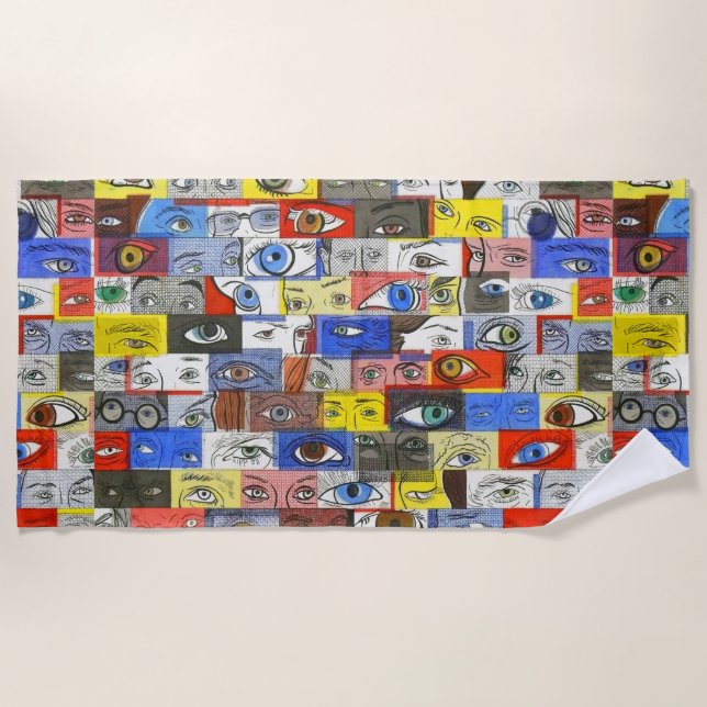 Cool Whimsical Crazy and Unique Eyeballs Drawing Beach Towel (Front)