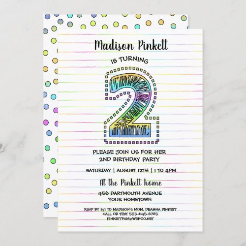 Cool Whimsical Fun 2nd Birthday Party Invitation