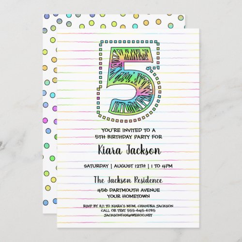 Cool Whimsical Fun 5th Birthday Party Invitation