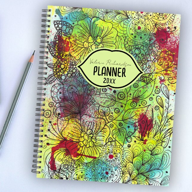 Cool Whimsical Line Art Ink Watercolor Splashes Planner (Creator Uploaded)