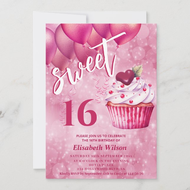 Cool whimsy Girly pink balloon cupcake     Invitation (Front)