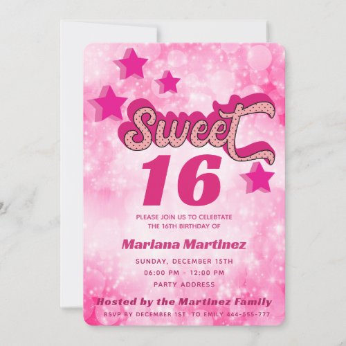 Cool whimsy modern super star typography pink invitation