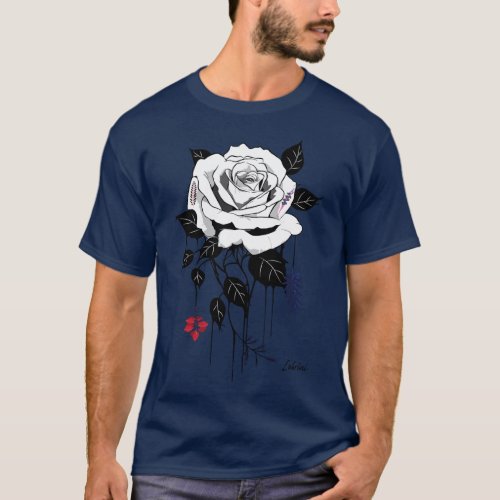 cool white and black rose flower tshirt design 