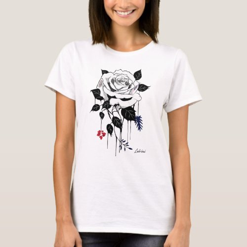 cool white and black rose flower tshirt design 