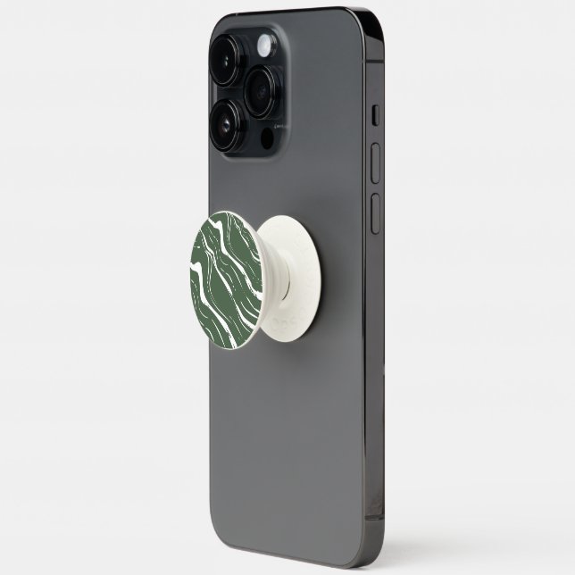 Cool White And Cute Green Marble Design Print PopSocket (Open)