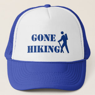 cool white and royal blue  gone hiking sports hat. trucker hat