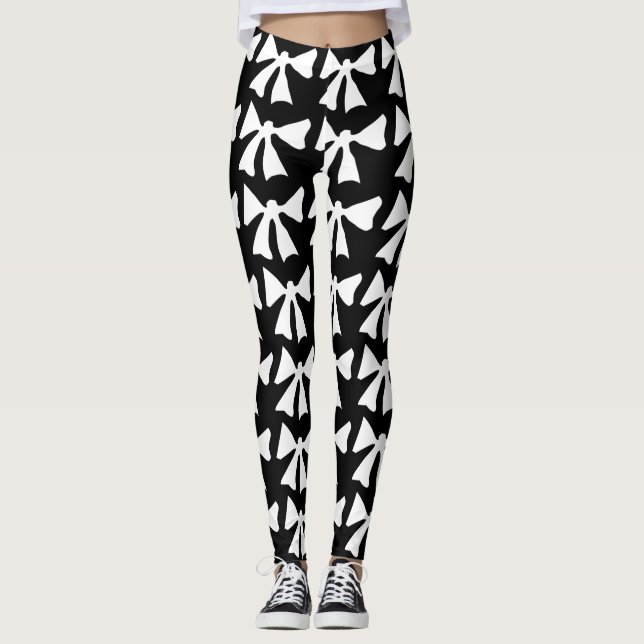 Cool White Bow Black Leggings (Front)
