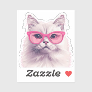 Cool White Cat Wearing Pink Sunglasses Cute Pet Il Sticker