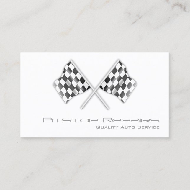 Cool White Checkered Flag Business Card (Front)