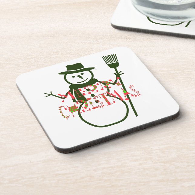 Cool White Christmas Green Snowman  Beverage Coaster (Left Side)