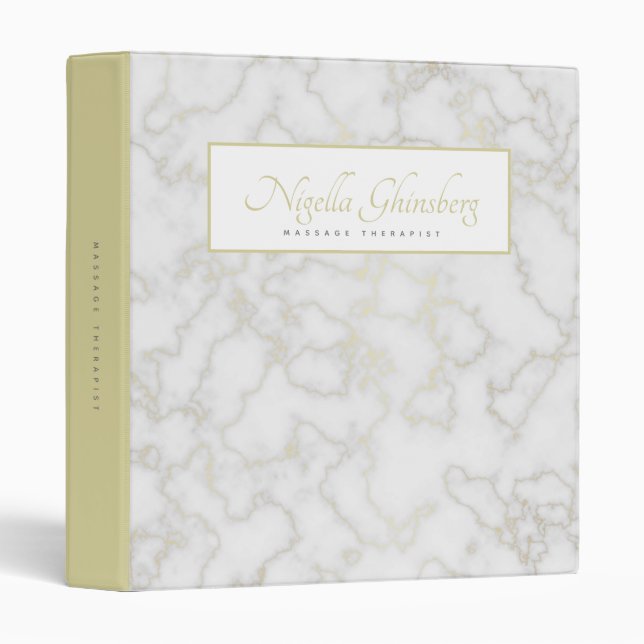 Cool White + Gold Marble Texture Custom 3 Ring Binder (Front/Spine)