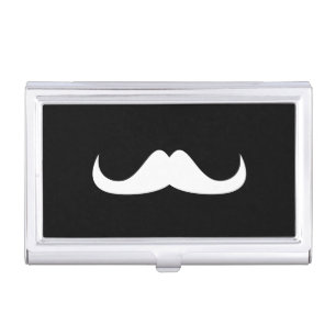 Cool White Handlebar moustache on Black Business Card Case