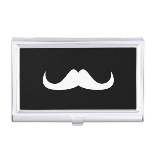 Cool White Handlebar moustache on Black Business Card Case