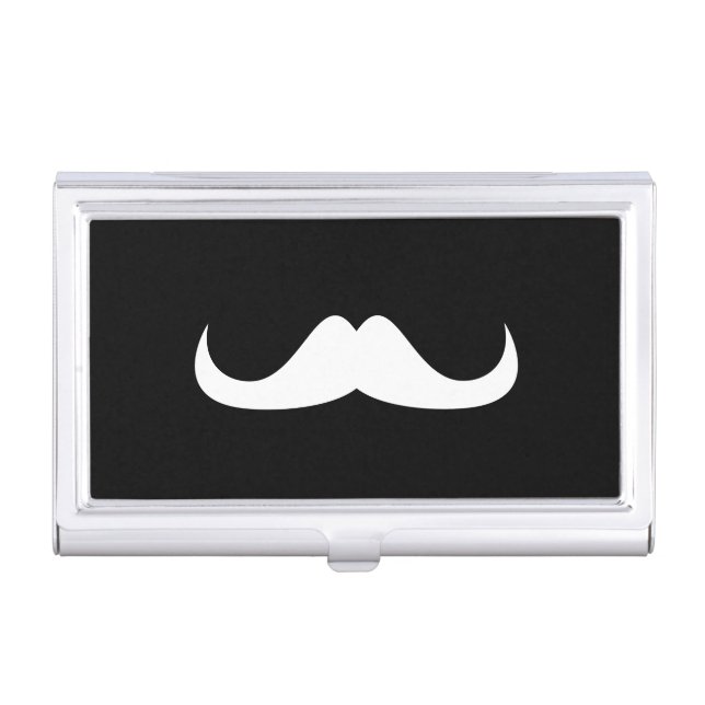 Cool White Handlebar moustache on Black Business Card Case (Front)