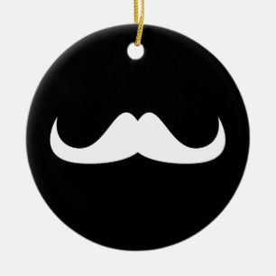 Cool White Handlebar moustache on Black Ceramic Ornament