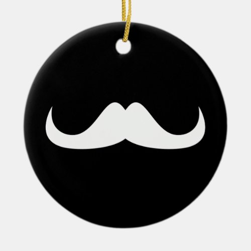 Cool White Handlebar moustache on Black Ceramic Ornament