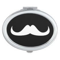 Cool White Handlebar moustache on Black Compact Mirror