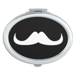 Cool White Handlebar moustache on Black Compact Mirror