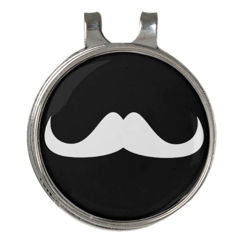 Cool White Handlebar moustache on Black Golf Hat Clip