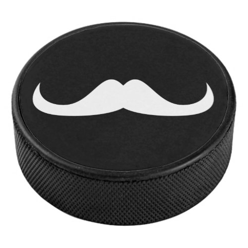 Cool White Handlebar moustache on Black Hockey Puck