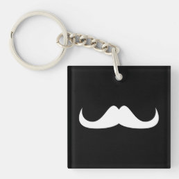 Cool White Handlebar moustache on Black Keychain