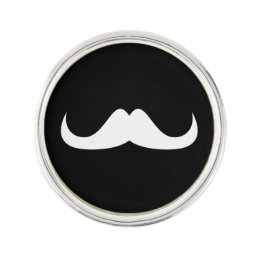 Cool White Handlebar moustache on Black Lapel Pin