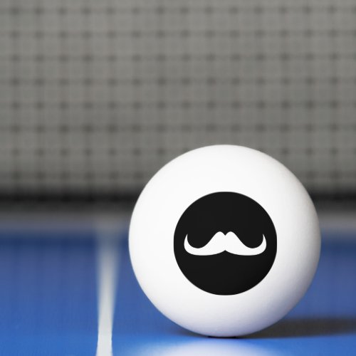 Cool White Handlebar moustache on Black Ping Pong Ball