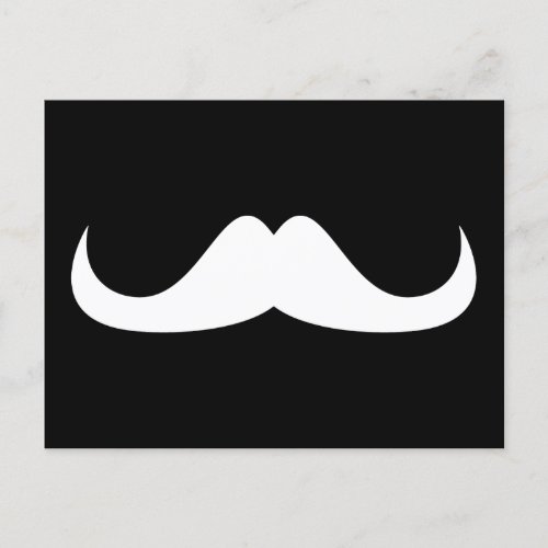 Cool White Handlebar moustache on Black Postcard