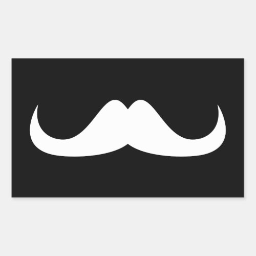 Cool White Handlebar moustache on Black Rectangular Sticker