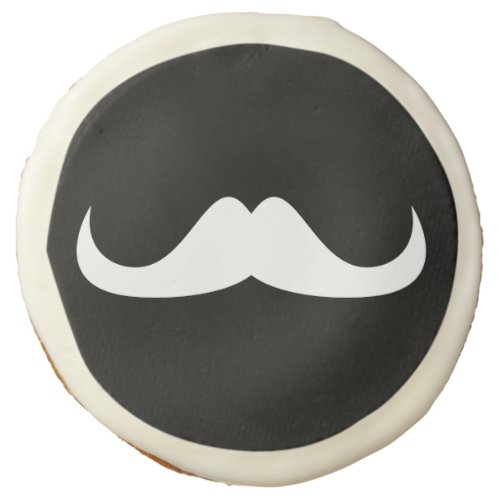Cool White Handlebar moustache on Black Sugar Cookie