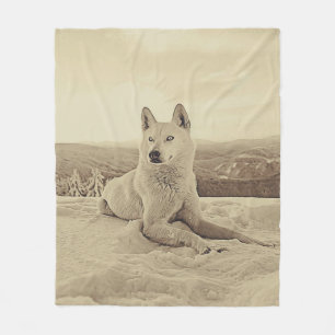 Cool White Husky And Snow Gift Lovers Fleece Blanket