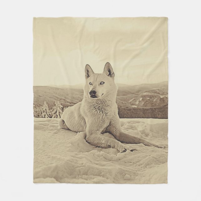 Cool White Husky And Snow Gift Lovers Fleece Blanket (Front)