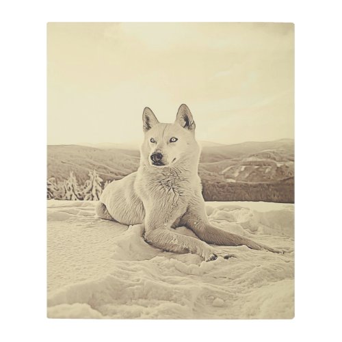 Cool White Husky And Snow Gift Lovers Metal Print